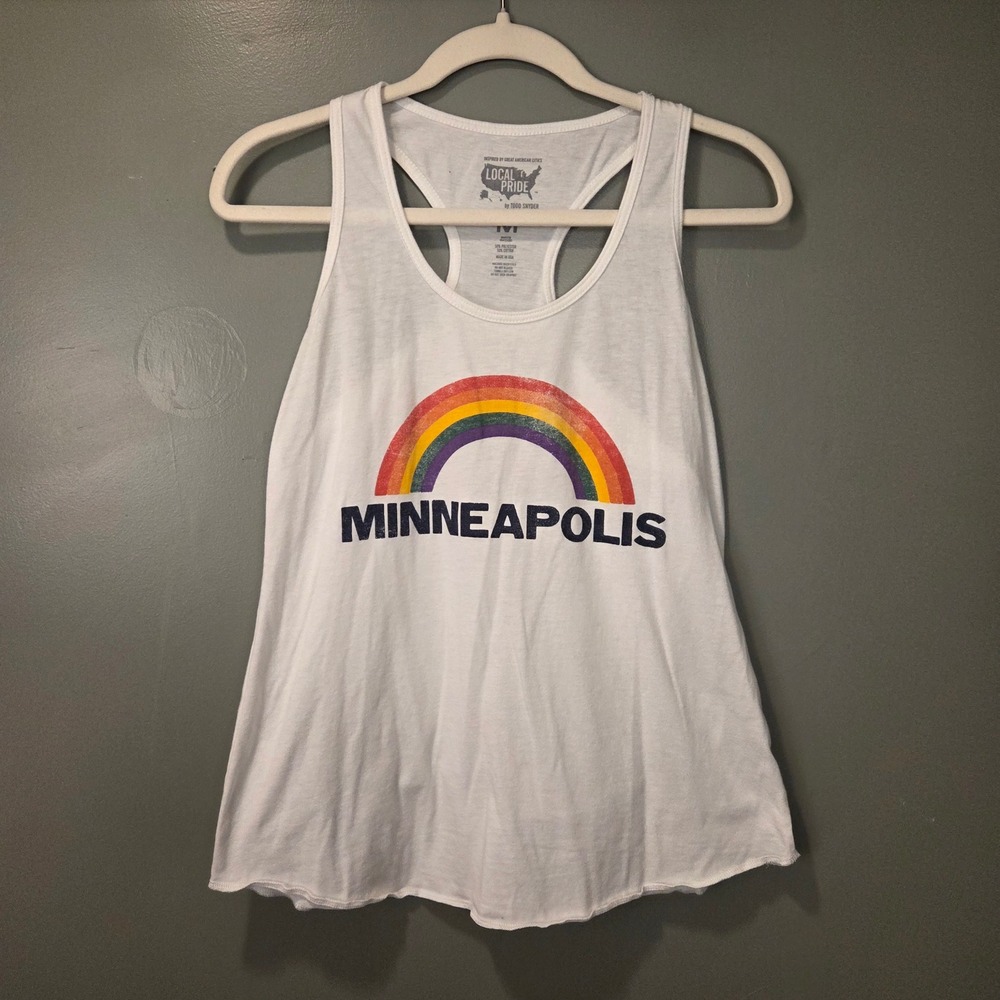 Local Pride Minneapolis Racerback‎ Tank Top Women's Size M White Multi Rainbow